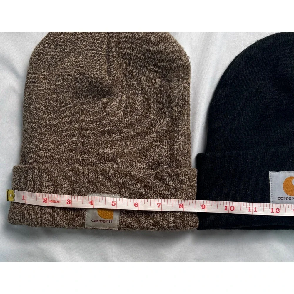 Carhartt A18 Watch Hat Beanie Bundle Black Dark Brown Heather Knit Cap 2 Pack